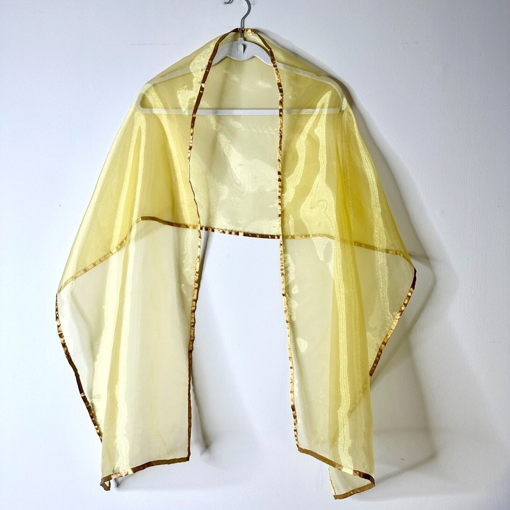 Unbranded Scarf Stole Wrap OS Gold Trimmed Yellow 18" x  74" Shimmery Sheer